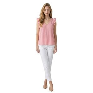 Twenty Second Pink Swiss Dot Ruffle V-Neck Sleeveless Top Large T3528